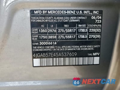Zdjęcie 14 z 14 samochodu: 2005 MERCEDES-BENZ ML 350 VIN:4JGAB57E45A537609 - miniatura