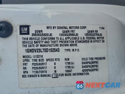 Zdjęcie 13 z 13 samochodu: 2005 CHEVROLET UPLANDER LS VIN:1GNDV23L75D162543 - miniatura