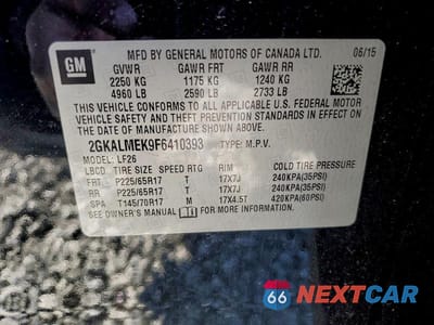 Zdjęcie 13 z 13 samochodu: 2015 GMC TERRAIN SLE VIN:2GKALMEK9F6410393 - miniatura