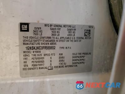 Zdjęcie 14 z 15 samochodu: 2015 CHEVROLET SUBURBAN K1500 LT VIN:1GNSKJKC0FR565652 - miniatura