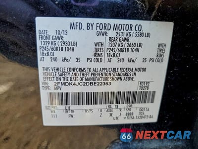 Zdjęcie 14 z 14 samochodu: 2013 FORD EDGE SEL VIN:2FMDK4JC2DBE22363 - miniatura