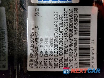 Zdjęcie 12 z 12 samochodu: 2022 HONDA ACCORD VIN:1HGCV2F35NA017794 - miniatura