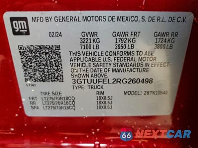 Zdjęcie 12 z 12 samochodu: 2024 GMC SIERRA K1500 AT4X VIN:3GTUUFEL2RG260498 - miniatura