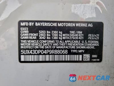 Zdjęcie 12 z 12 samochodu: 2023 BMW X3 SDRIVE30I VIN:5UX43DP04P9R88068 - miniatura