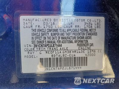 Zdjęcie 12 z 14 samochodu: 2018 NISSAN VERSA S VIN:3N1CN7AP2JL871444 - miniatura