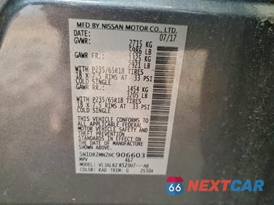 Zdjęcie 13 z 13 samochodu: 2017 NISSAN PATHFINDER S *** REPO *** VIN:5N1DR2MN2HC906603 - miniatura