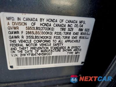 Zdjęcie 14 z 14 samochodu: 2004 HONDA PILOT EX VIN:2HKYF18474H591337 - miniatura