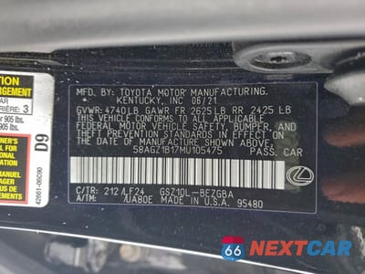 Zdjęcie 12 z 13 samochodu: 2021 LEXUS ES 350 BASE VIN:58AGZ1B17MU105475 - miniatura