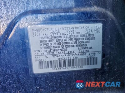 Zdjęcie 12 z 12 samochodu: 2017 NISSAN SENTRA S VIN:3N1AB7AP0HY242780 - miniatura