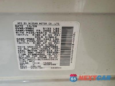 Zdjęcie 13 z 13 samochodu: 2010 NISSAN MURANO S VIN:JN8AZ1MU7AW003624 - miniatura