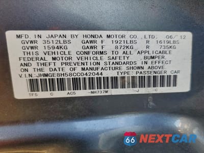 Zdjęcie 12 z 12 samochodu: 2012 HONDA FIT SPORT VIN:JHMGE8H58CC042044 - miniatura