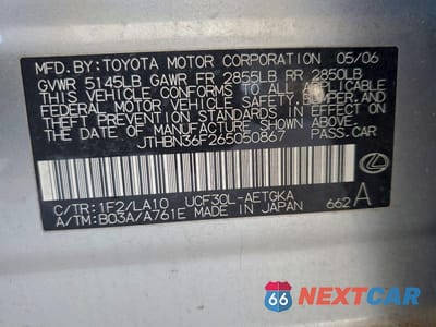 Zdjęcie 12 z 12 samochodu: 2006 LEXUS LS 430 VIN:JTHBN36F265050867 - miniatura