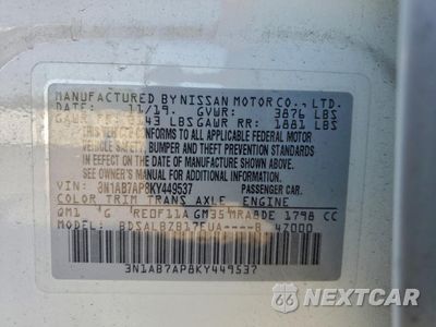 Zdjęcie 12 z 13 samochodu: 2019 NISSAN SENTRA S VIN:3N1AB7AP8KY449537 - miniatura