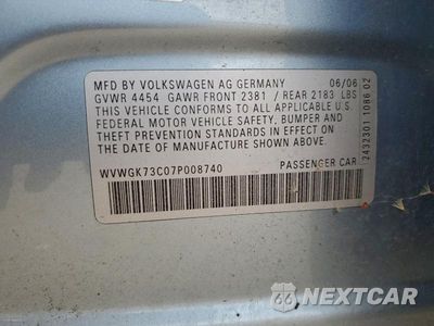 Zdjęcie 12 z 12 samochodu: 2007 VOLKSWAGEN PASSAT 2.0T VIN:WVWGK73C07P008740 - miniatura