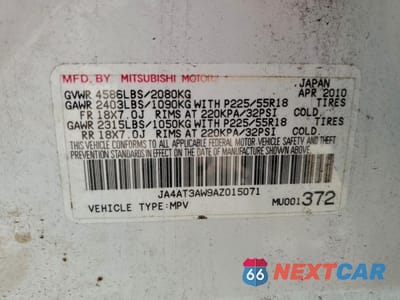 Zdjęcie 14 z 16 samochodu: 2010 MITSUBISHI OUTLANDER SE VIN:JA4AT3AW9AZ015071 - miniatura