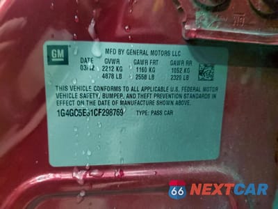 Zdjęcie 13 z 14 samochodu: 2012 BUICK LACROSSE VIN:1G4GC5E31CF298769 - miniatura