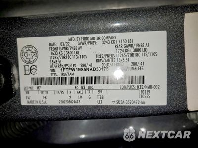 Zdjęcie 12 z 13 samochodu: 2022 FORD F150 SUPERCREW VIN:1FTFW1E85NKD30175 - miniatura