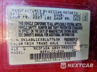 Zdjęcie 12 z 12 samochodu: 2008 NISSAN SENTRA 2.0 VIN:3N1AB61E58L677638 - miniatura
