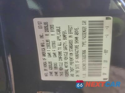 Zdjęcie 12 z 12 samochodu: 2007 HONDA ACCORD EX VIN:1HGCM817X7A007684 - miniatura