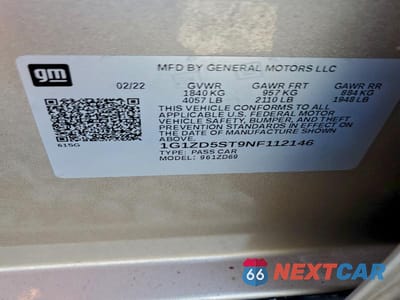 Zdjęcie 12 z 12 samochodu: 2022 CHEVROLET MALIBU LT VIN:1G1ZD5ST9NF112146 - miniatura