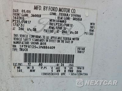 Zdjęcie 12 z 14 samochodu: 2005 FORD F150 VIN:1FTPX12545NB84409 - miniatura
