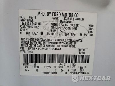 Zdjęcie 12 z 12 samochodu: 2011 FORD F150 SUPER CAB VIN:1FTEX1CM0BFB84541 - miniatura