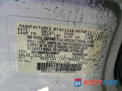 Zdjęcie 12 z 12 samochodu: 2012 NISSAN SENTRA 2.0 VIN:3N1AB6AP2CL630027 - miniatura