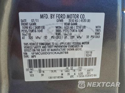 Zdjęcie 13 z 15 samochodu: 2012 FORD ESCAPE XLT VIN:1FMCU0DG1CKA28788 - miniatura