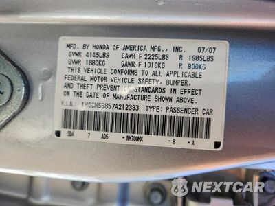 Zdjęcie 12 z 13 samochodu: 2007 HONDA ACCORD VIN:1HGCM56857A212393 - miniatura
