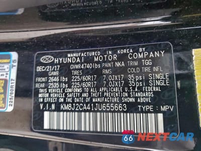 Zdjęcie 13 z 13 samochodu: 2018 HYUNDAI TUCSON SE VIN:KM8J2CA41JU655663 - miniatura
