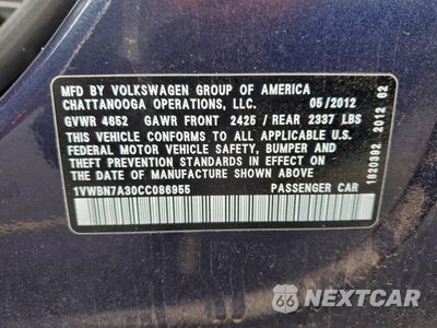 Zdjęcie 13 z 13 samochodu: 2012 VOLKSWAGEN PASSAT SE VIN:1VWBN7A30CC086955 - miniatura