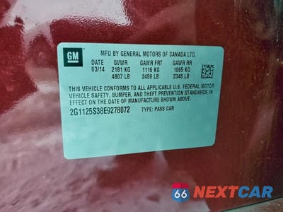 Zdjęcie 12 z 12 samochodu: 2014 CHEVROLET IMPALA LT VIN:2G1125S38E9278072 - miniatura