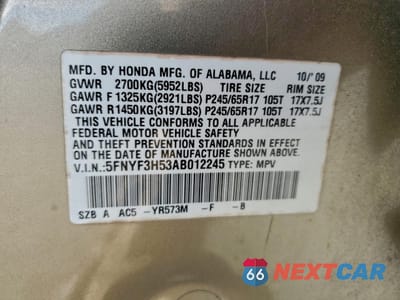 Zdjęcie 14 z 15 samochodu: 2010 HONDA PILOT EXL VIN:5FNYF3H53AB012245 - miniatura