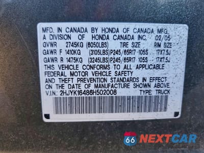Zdjęcie 12 z 12 samochodu: 2006 HONDA RIDGELINE RTS VIN:2HJYK16486H502008 - miniatura