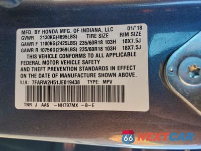 Zdjęcie 13 z 13 samochodu: 2018 HONDA CR-V EX VIN:7FARW2H51JE019438 - miniatura