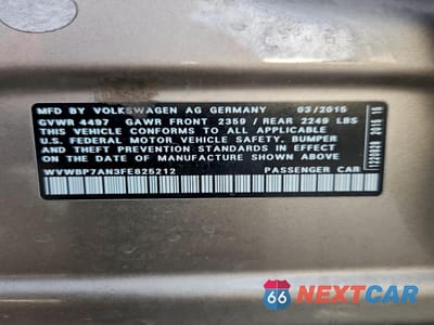 Zdjęcie 12 z 12 samochodu: 2015 VOLKSWAGEN CC SPORT VIN:WVWBP7AN3FE825212 - miniatura