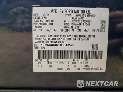 Zdjęcie 13 z 16 samochodu: 2017 FORD EXPLORER XLT VIN:1FM5K8D82HGB13526 - miniatura