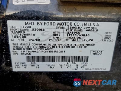 Zdjęcie 12 z 12 samochodu: 2004 FORD F250 SUPER DUTY VIN:1FTNW21P24EB55251 - miniatura