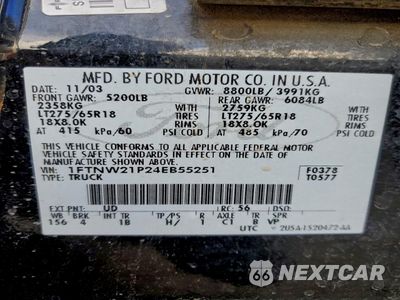Zdjęcie 12 z 12 samochodu: 2004 FORD F250 SUPER DUTY VIN:1FTNW21P24EB55251 - miniatura