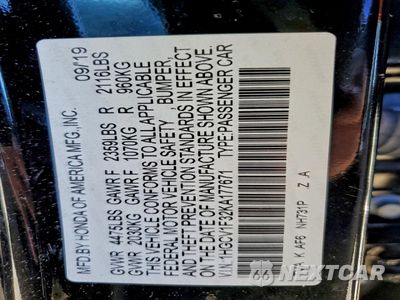 Zdjęcie 12 z 13 samochodu: 2019 HONDA ACCORD SPORT VIN:1HGCV1F32KA177671 - miniatura