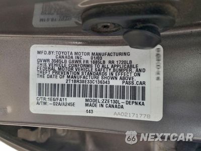 Zdjęcie 12 z 12 samochodu: 2003 TOYOTA COROLLA CE VIN:2T1BR38E33C136343 - miniatura