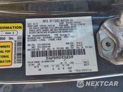 Zdjęcie 12 z 13 samochodu: 2015 FORD FUSION SE VIN:3FA6P0H9XFR268349 - miniatura