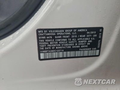 Zdjęcie 12 z 12 samochodu: 2013 VOLKSWAGEN PASSAT SE VIN:1VWBP7A36DC123714 - miniatura