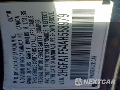 Zdjęcie 10 z 12 samochodu: 2010 HONDA CIVIC LX VIN:2HGFA1F54AH558979 - miniatura