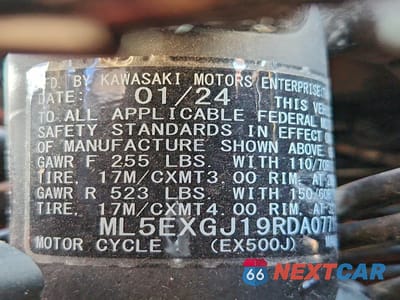 Zdjęcie 8 z 8 samochodu: 2024 KAWASAKI EX500 A VIN:ML5EXGJ19RDA07713 - miniatura