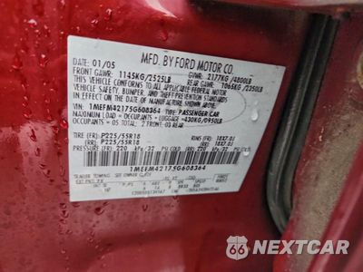 Zdjęcie 12 z 12 samochodu: 2005 MERCURY MONTEGO PREMIER VIN:1MEFM42175G608364 - miniatura