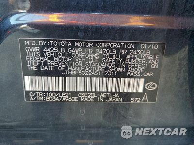 Zdjęcie 12 z 12 samochodu: 2010 LEXUS IS 250 VIN:JTHBF5C22A5117311 - miniatura
