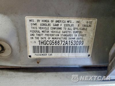 Zdjęcie 12 z 12 samochodu: 2002 HONDA ACCORD EX VIN:1HGCG56672A153099 - miniatura