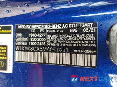 Zdjęcie 12 z 12 samochodu: 2021 MERCEDES-BENZ AMG GT VIN:W1KYK8CA5MA041651 - miniatura