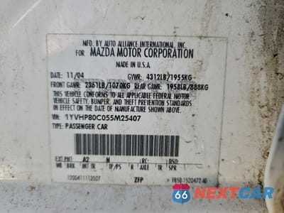 Zdjęcie 12 z 13 samochodu: 2005 MAZDA 6 I VIN:1YVHP80C055M25407 - miniatura